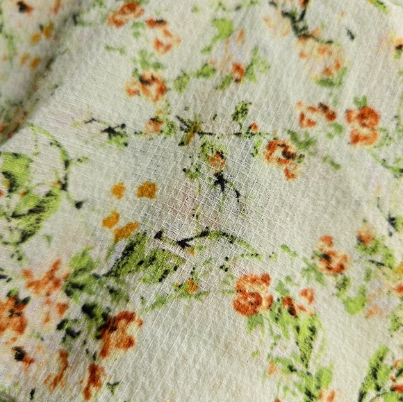 MAX STUDIO Floral Ruffle Dress Elastic Waistband Green Orange Lined Knee Size XL - Picture 10 of 11